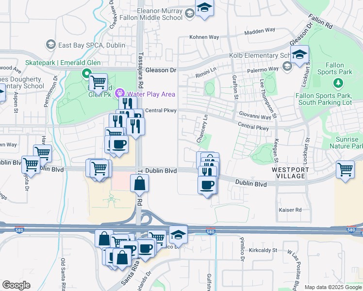 map of restaurants, bars, coffee shops, grocery stores, and more near 4407 Brannigan Street in Dublin