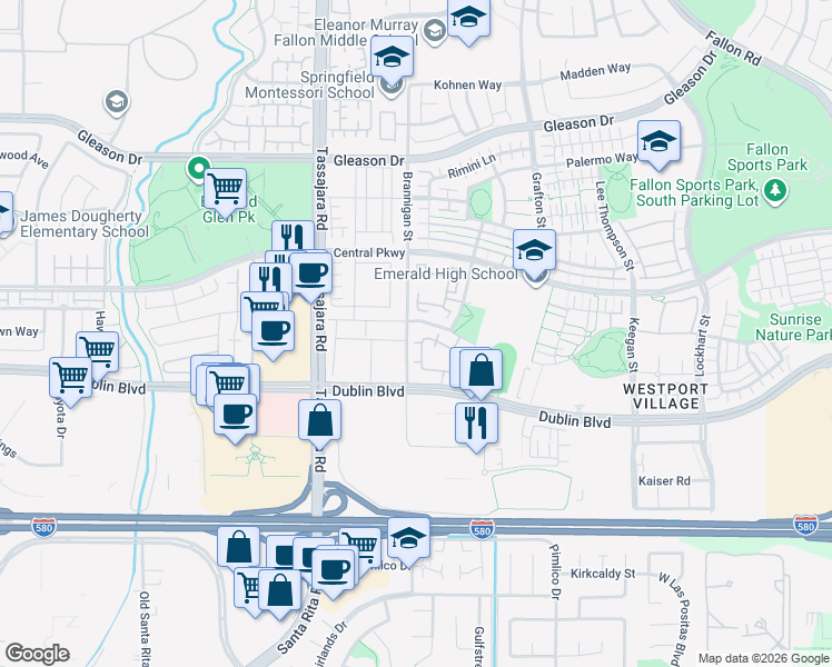 map of restaurants, bars, coffee shops, grocery stores, and more near 4191 Clarinbridge Circle in Dublin
