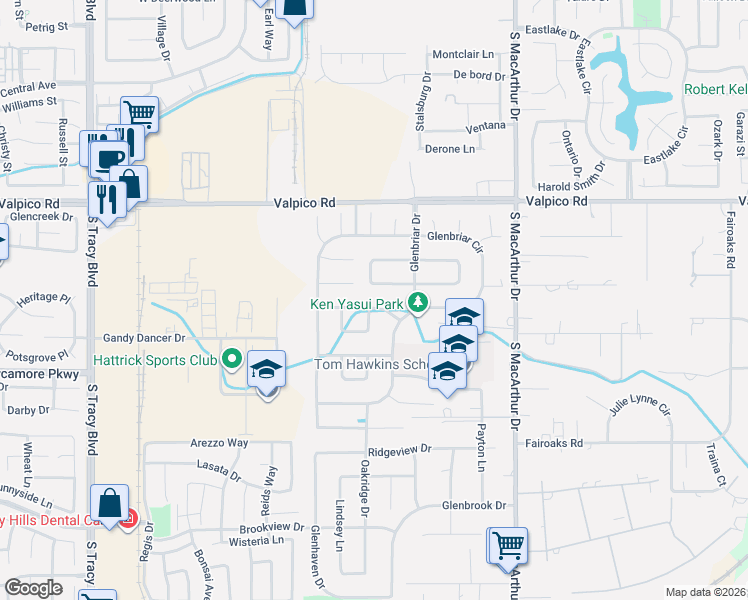map of restaurants, bars, coffee shops, grocery stores, and more near 265 La Monte Lane in Tracy