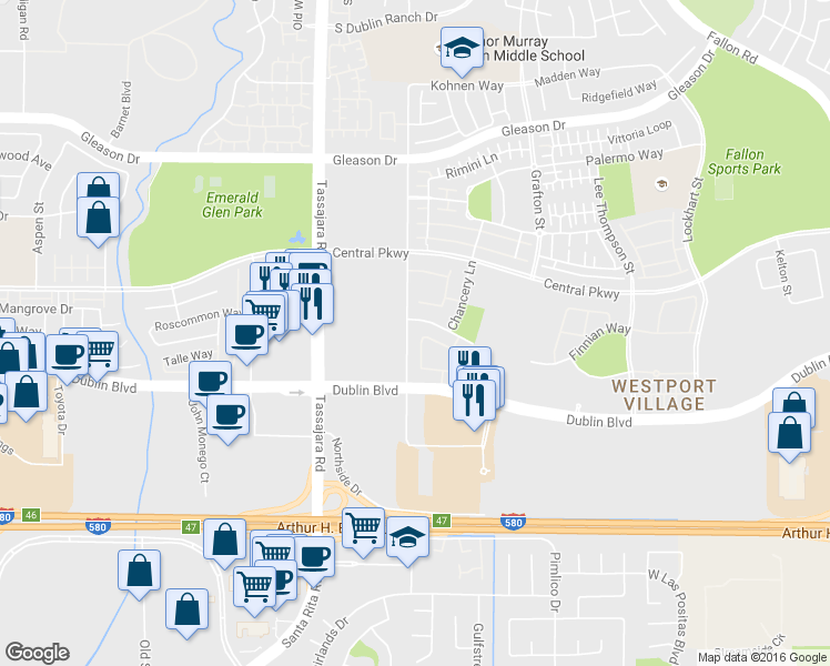 map of restaurants, bars, coffee shops, grocery stores, and more near 4407 Brannigan Street in Dublin