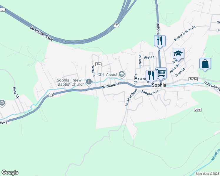 map of restaurants, bars, coffee shops, grocery stores, and more near 422 Summit in Sophia