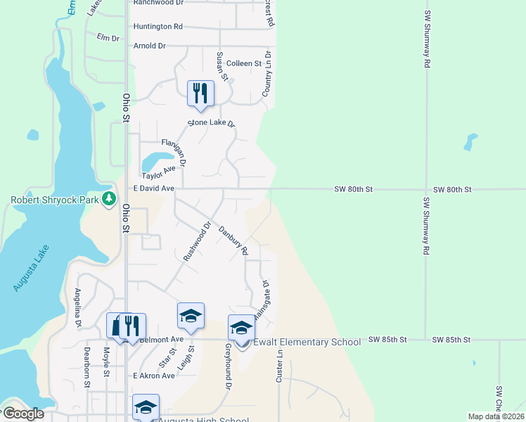 map of restaurants, bars, coffee shops, grocery stores, and more near 913 Sandalwood Circle in Augusta