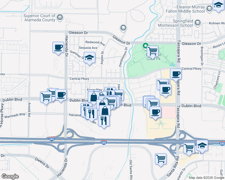 map of restaurants, bars, coffee shops, grocery stores, and more near 4672 Pheasant Court in Dublin