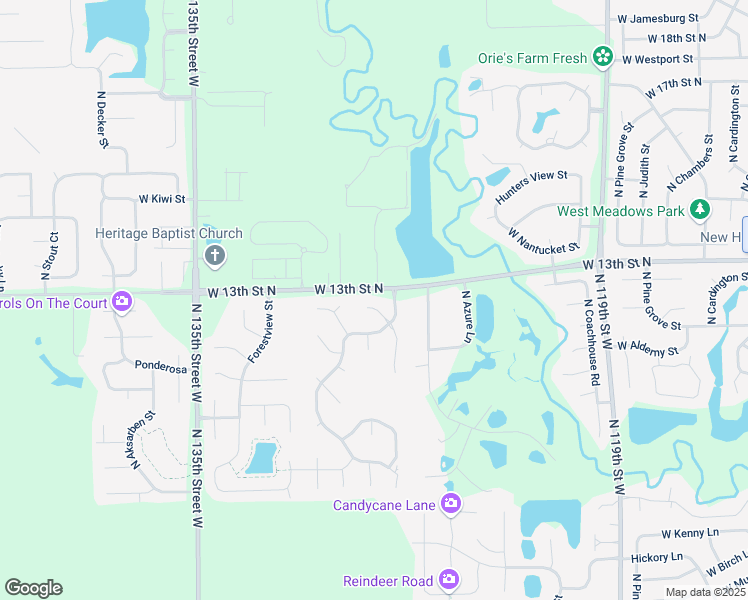 map of restaurants, bars, coffee shops, grocery stores, and more near 1387 Hickory Creek Court in Wichita