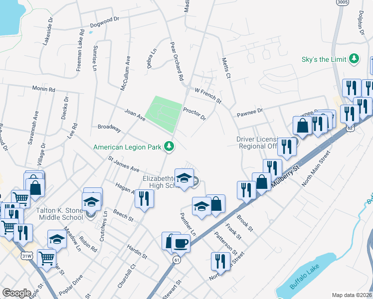 map of restaurants, bars, coffee shops, grocery stores, and more near 298 Chandler Street in Elizabethtown