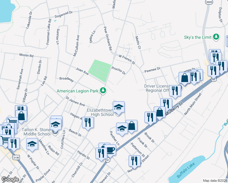 map of restaurants, bars, coffee shops, grocery stores, and more near 298 Chandler Street in Elizabethtown
