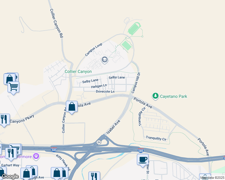 map of restaurants, bars, coffee shops, grocery stores, and more near 475 Sumal Common in Livermore