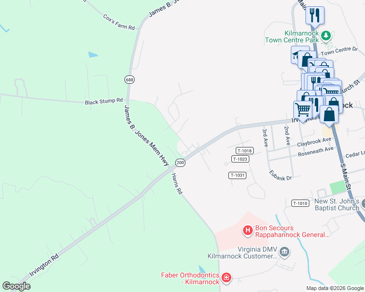 map of restaurants, bars, coffee shops, grocery stores, and more near 61 Black Stump Road in Weems