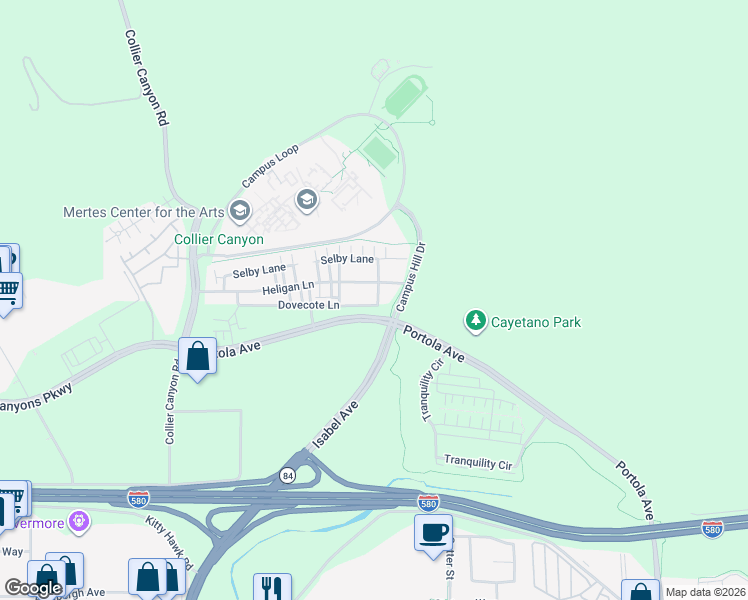 map of restaurants, bars, coffee shops, grocery stores, and more near 588 Dovecote Lane in Livermore