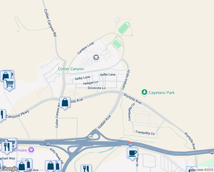 map of restaurants, bars, coffee shops, grocery stores, and more near 524 Dovecote Lane in Livermore