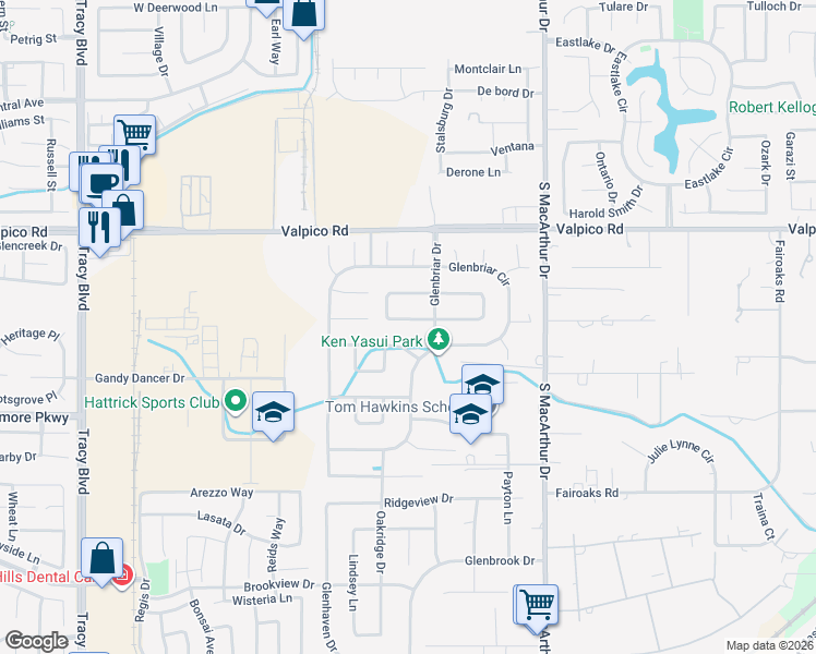 map of restaurants, bars, coffee shops, grocery stores, and more near 265 La Monte Lane in Tracy