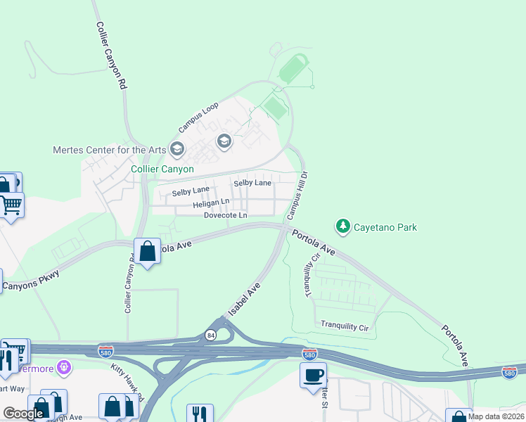 map of restaurants, bars, coffee shops, grocery stores, and more near 524 Dovecote Lane in Livermore