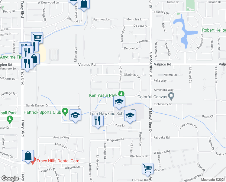 map of restaurants, bars, coffee shops, grocery stores, and more near 492 Quail Run Circle in Tracy