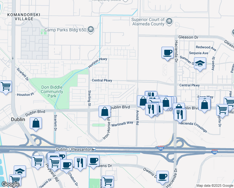 map of restaurants, bars, coffee shops, grocery stores, and more near 5559 Barrel Court in Dublin