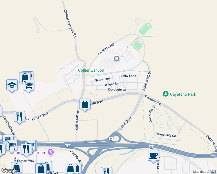 map of restaurants, bars, coffee shops, grocery stores, and more near 207 Heligan Lane in Livermore
