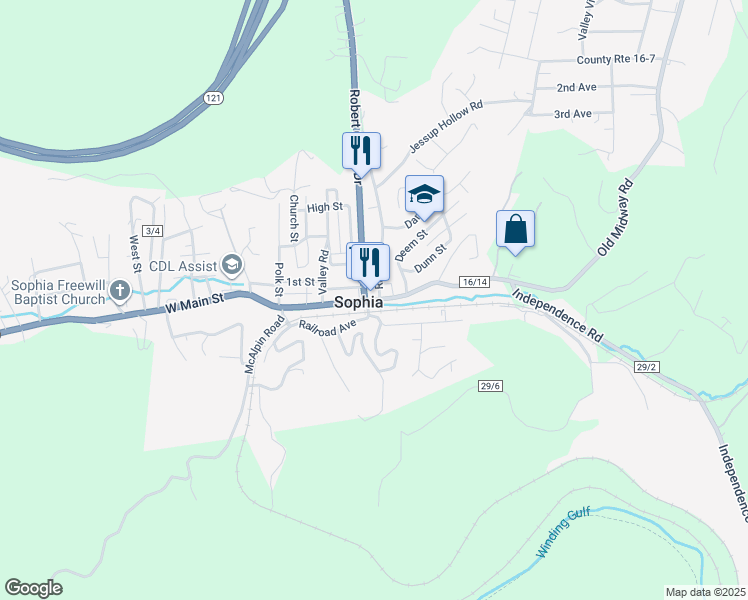 map of restaurants, bars, coffee shops, grocery stores, and more near in Sophia