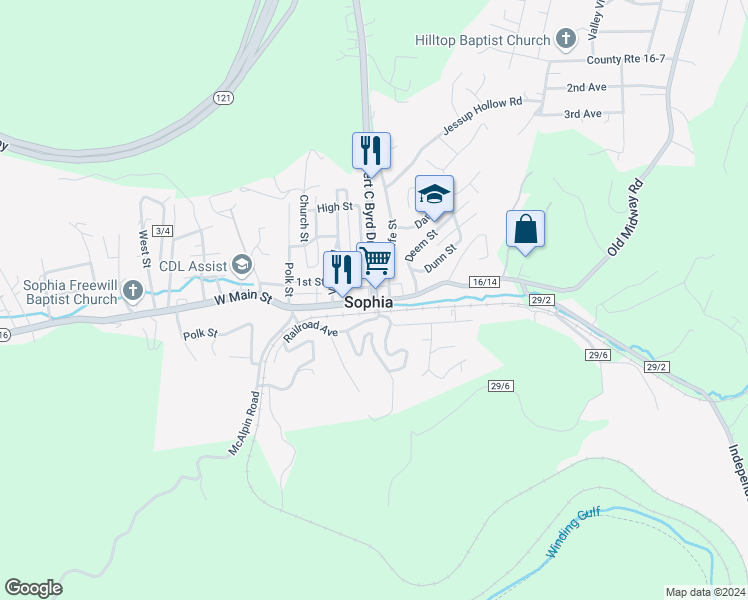 map of restaurants, bars, coffee shops, grocery stores, and more near in Sophia