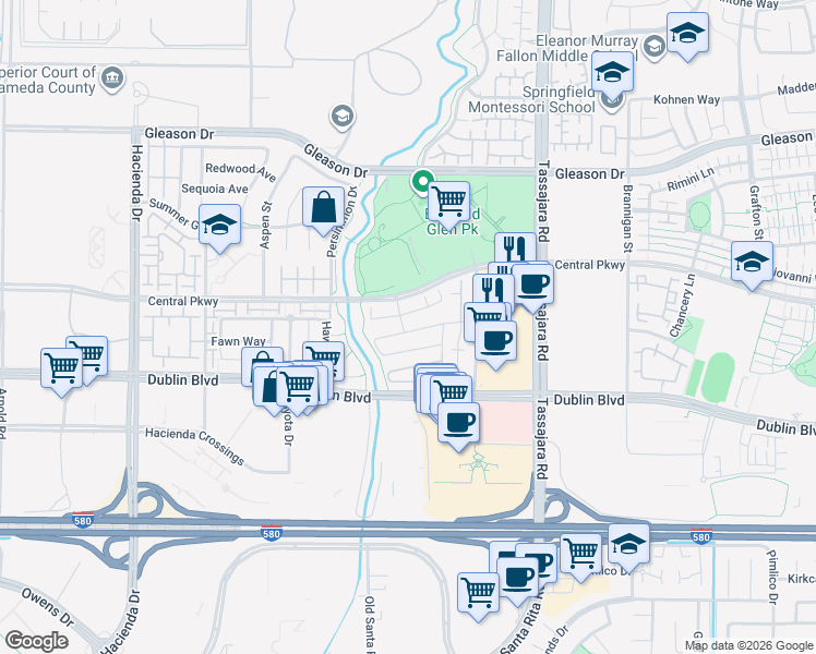 map of restaurants, bars, coffee shops, grocery stores, and more near 4311 Belcarra Court in Dublin