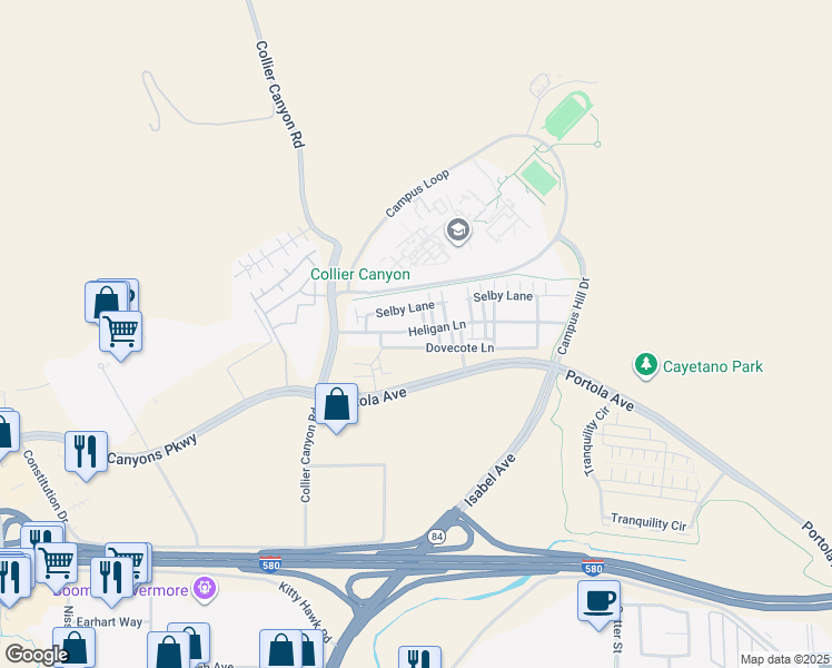 map of restaurants, bars, coffee shops, grocery stores, and more near 2 Tuileries Avenue in Livermore