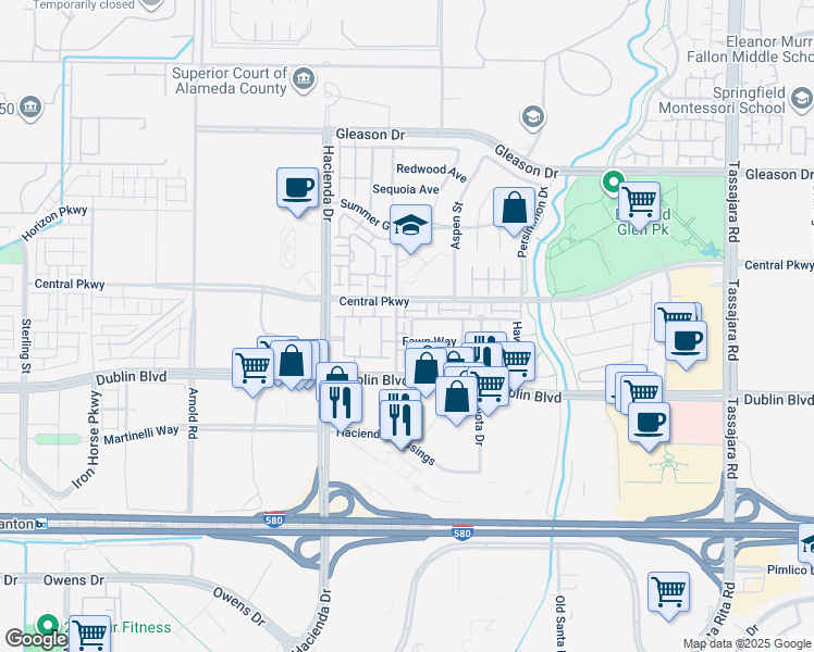 map of restaurants, bars, coffee shops, grocery stores, and more near 4849 Mangrove Drive in Dublin
