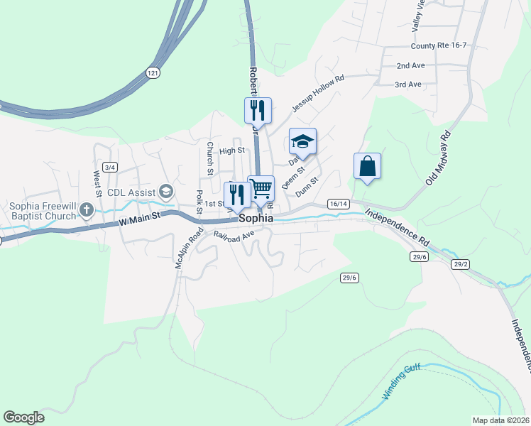map of restaurants, bars, coffee shops, grocery stores, and more near 219 East 8th Street in Sophia