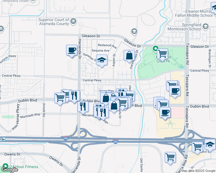 map of restaurants, bars, coffee shops, grocery stores, and more near 4756 Mangrove Drive in Dublin