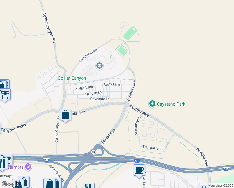 map of restaurants, bars, coffee shops, grocery stores, and more near 530 Heligan Lane in Livermore