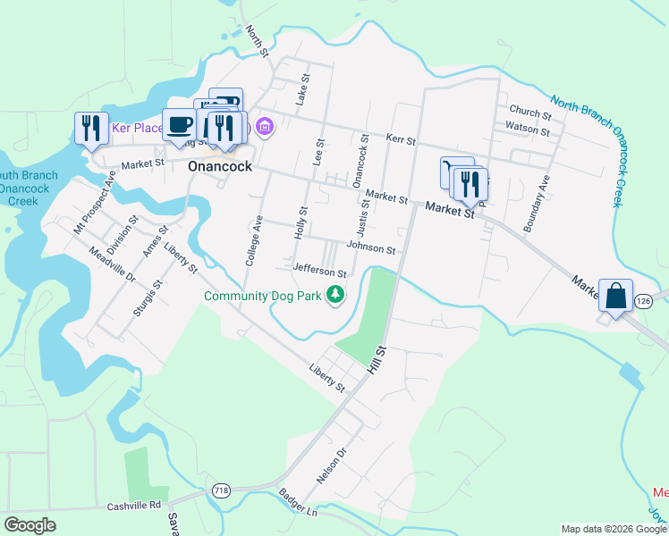 map of restaurants, bars, coffee shops, grocery stores, and more near 3-5 Carnival Dr in Onancock