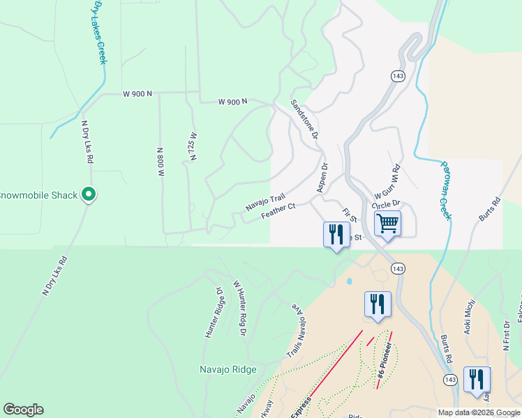 map of restaurants, bars, coffee shops, grocery stores, and more near 9-72 Navajo Trail in Brian Head