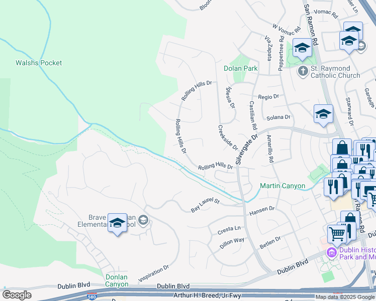 map of restaurants, bars, coffee shops, grocery stores, and more near 11295 Rothschild Court in Dublin