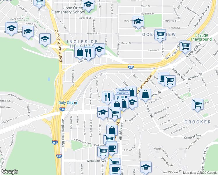 map of restaurants, bars, coffee shops, grocery stores, and more near 1 Head Street in San Francisco