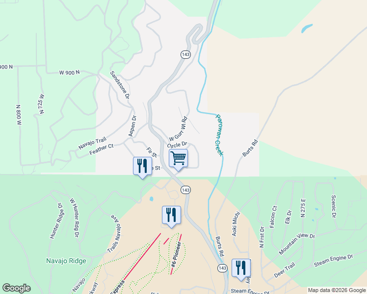 map of restaurants, bars, coffee shops, grocery stores, and more near 603 North Half Circle Drive in Brian Head