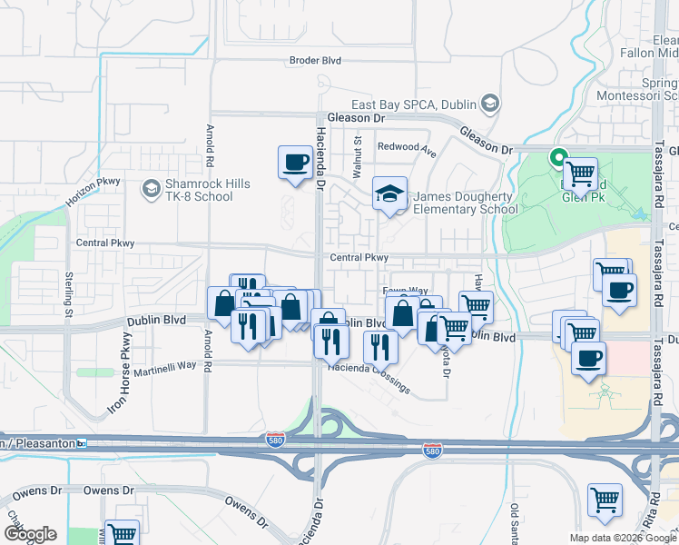 map of restaurants, bars, coffee shops, grocery stores, and more near 5080 Haven Place in Dublin