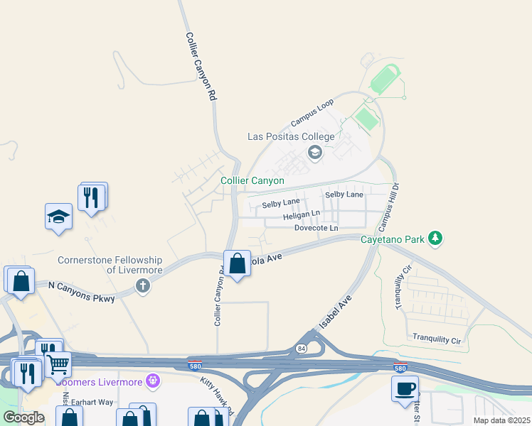 map of restaurants, bars, coffee shops, grocery stores, and more near 152 Heligan Lane in Livermore