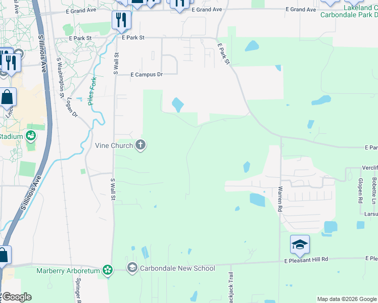 map of restaurants, bars, coffee shops, grocery stores, and more near 372 Brush Hill Road in Carbondale