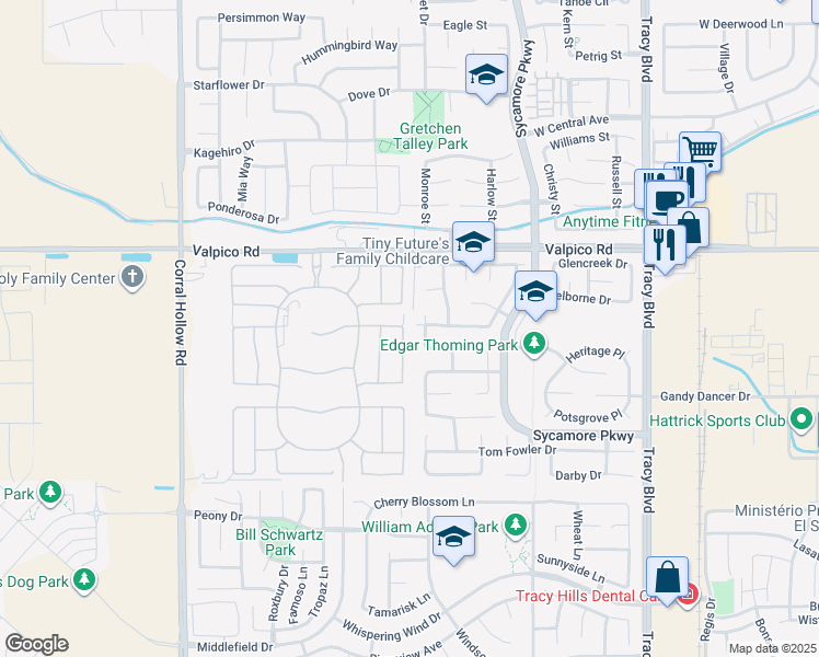 map of restaurants, bars, coffee shops, grocery stores, and more near 3112 Phoenix Avenue in Tracy