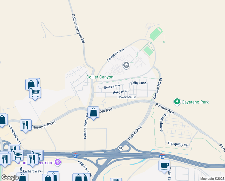 map of restaurants, bars, coffee shops, grocery stores, and more near 188 Heligan Lane in Livermore