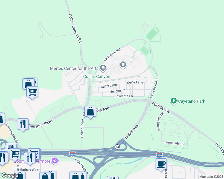 map of restaurants, bars, coffee shops, grocery stores, and more near 196 Heligan Lane in Livermore