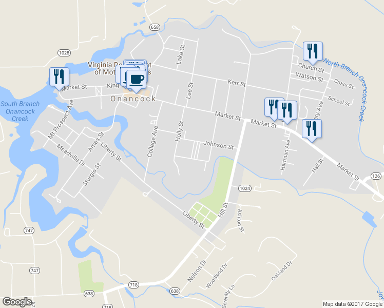 map of restaurants, bars, coffee shops, grocery stores, and more near 5 Carnival Dr in Onancock