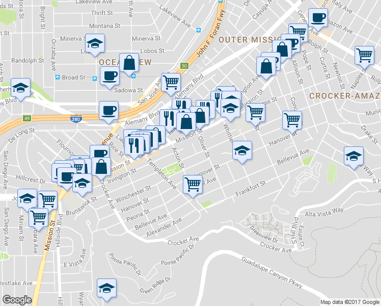 map of restaurants, bars, coffee shops, grocery stores, and more near 858 Brunswick Street in San Francisco
