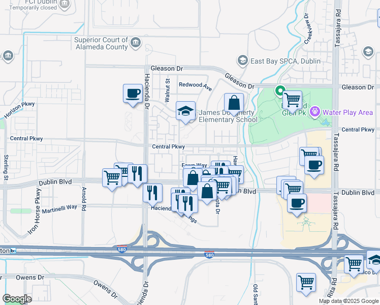 map of restaurants, bars, coffee shops, grocery stores, and more near 4776 Central Parkway in Dublin