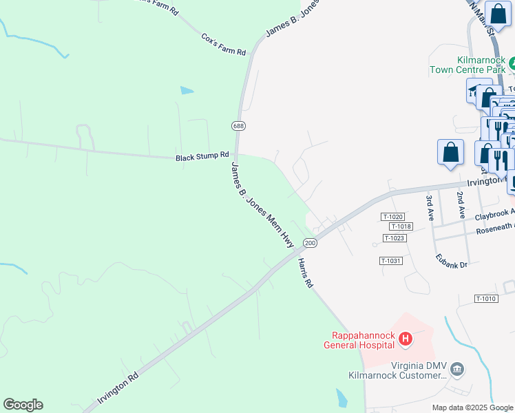map of restaurants, bars, coffee shops, grocery stores, and more near Highway 688 in Weems