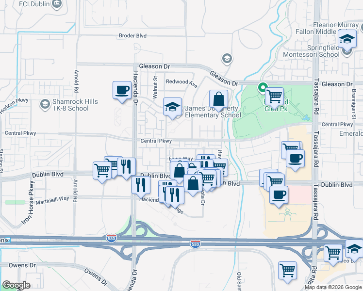 map of restaurants, bars, coffee shops, grocery stores, and more near 4776 Central Parkway in Dublin