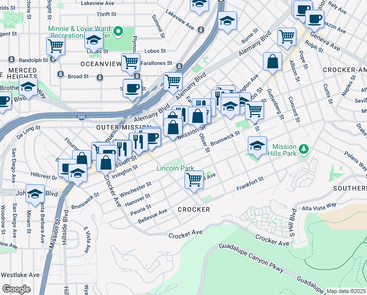 map of restaurants, bars, coffee shops, grocery stores, and more near in San Francisco