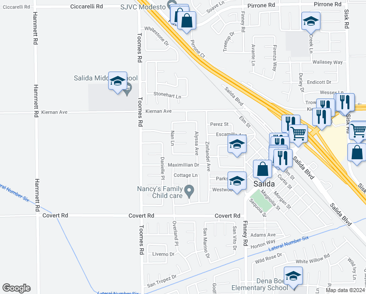 map of restaurants, bars, coffee shops, grocery stores, and more near 5312 Rulon Court in Salida