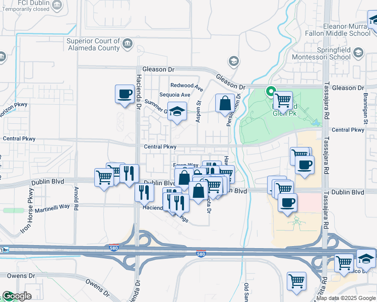 map of restaurants, bars, coffee shops, grocery stores, and more near 4776 Central Parkway in Dublin