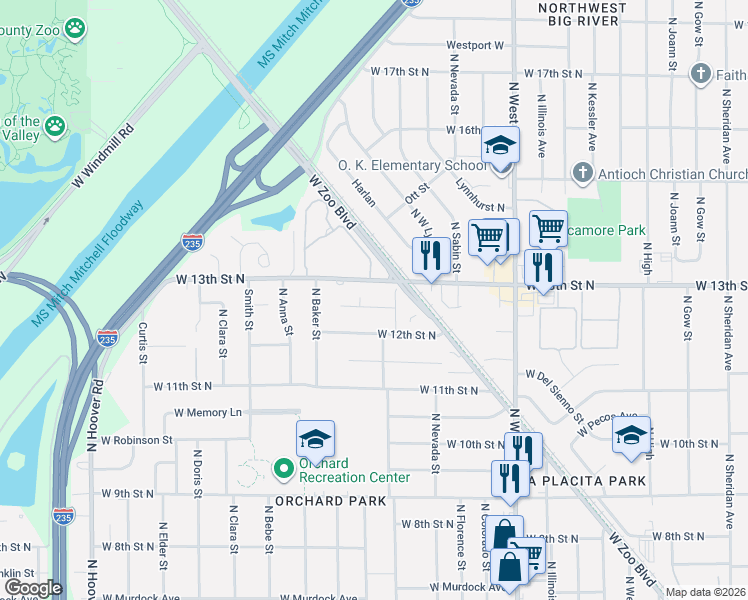 map of restaurants, bars, coffee shops, grocery stores, and more near in Wichita