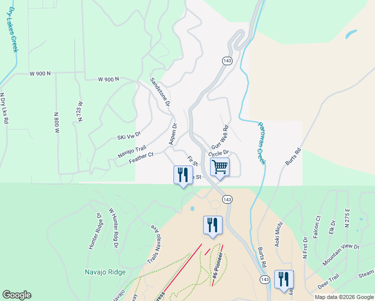 map of restaurants, bars, coffee shops, grocery stores, and more near 336 Fir Street in Brian Head