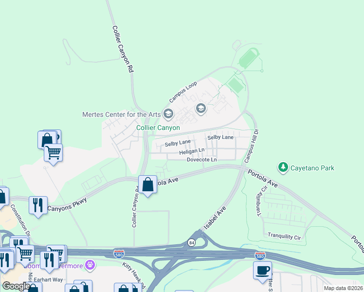 map of restaurants, bars, coffee shops, grocery stores, and more near 187 Selby Lane in Livermore
