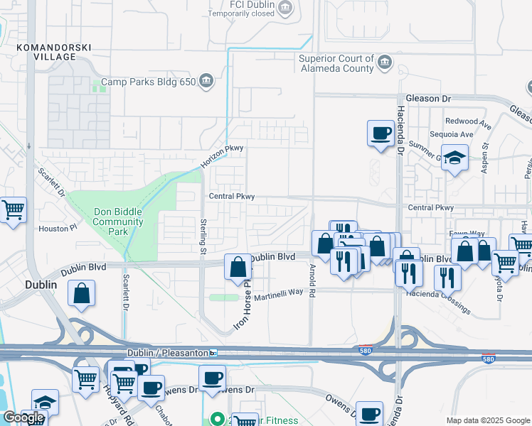 map of restaurants, bars, coffee shops, grocery stores, and more near 5565 Holly Bay Avenue in Dublin